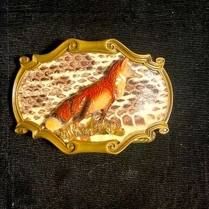 Raintree Vintage Belt Buckle, Silver Red Fox 4"W 1978 Metal Brasstone